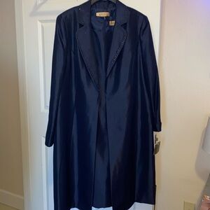 Kasper NWT 💥sleeveless dress with long coat with beaded lapel in midnight/navy